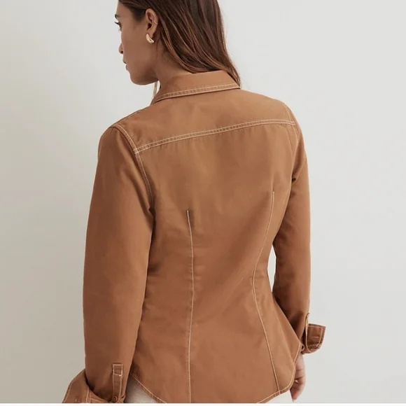 Darted Button Up Shirt In Regenerative Chino. Timber - Picture 8 of 12